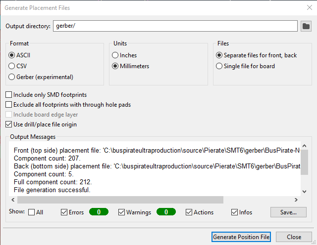 Setting for position file export